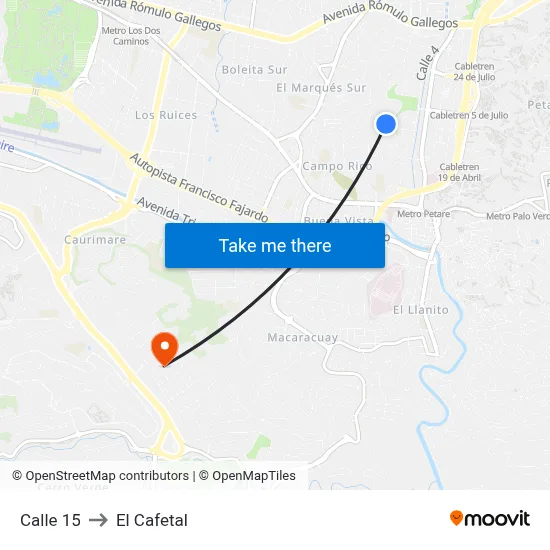 Calle 15 to El Cafetal map
