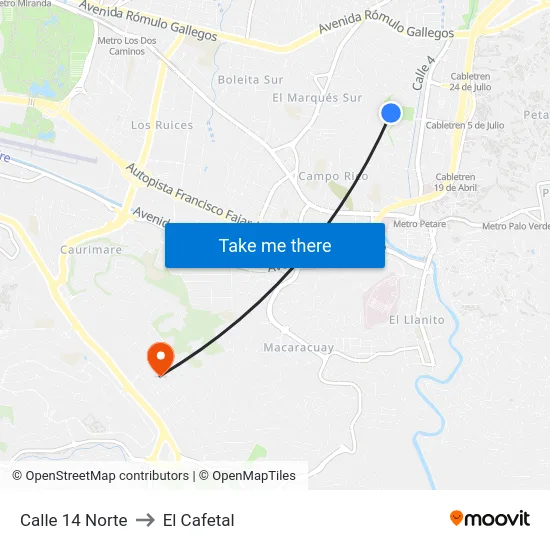 Calle 14 Norte to El Cafetal map