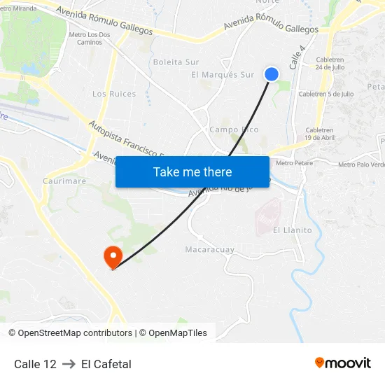 Calle 12 to El Cafetal map