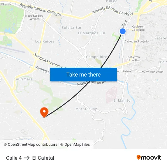 Calle 4 to El Cafetal map