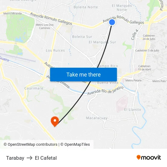 Tarabay to El Cafetal map