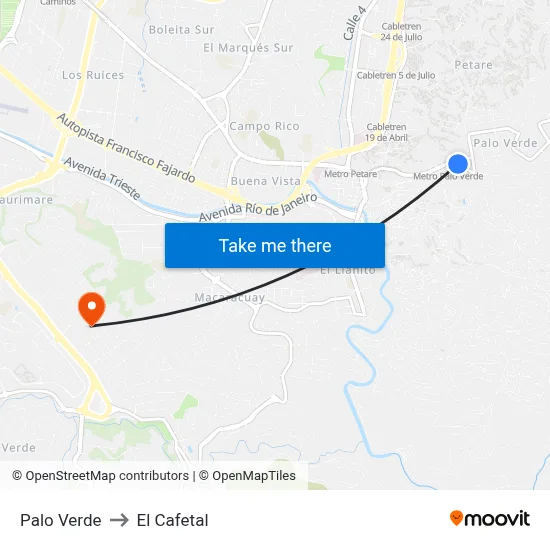 Palo Verde to El Cafetal map