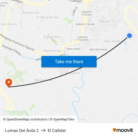 Lomas Del Ávila 2 to El Cafetal map