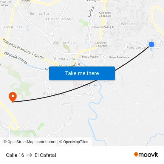 Calle 16 to El Cafetal map