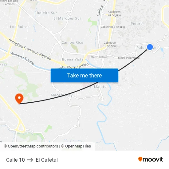 Calle 10 to El Cafetal map