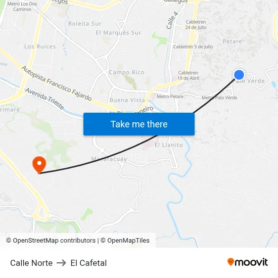 Calle Norte to El Cafetal map
