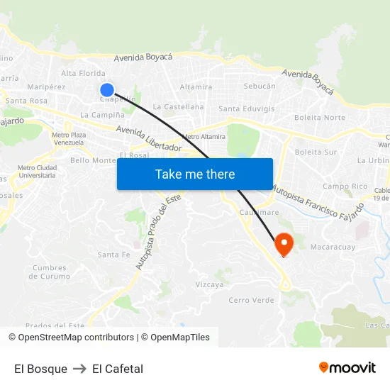 El Bosque to El Cafetal map