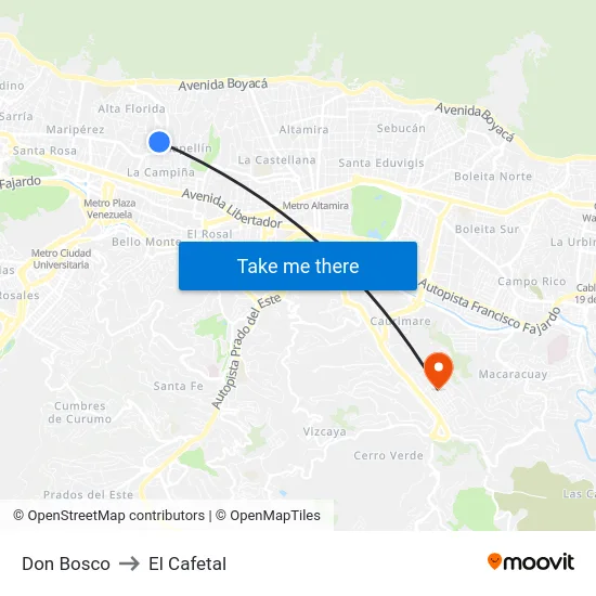 Don Bosco to El Cafetal map