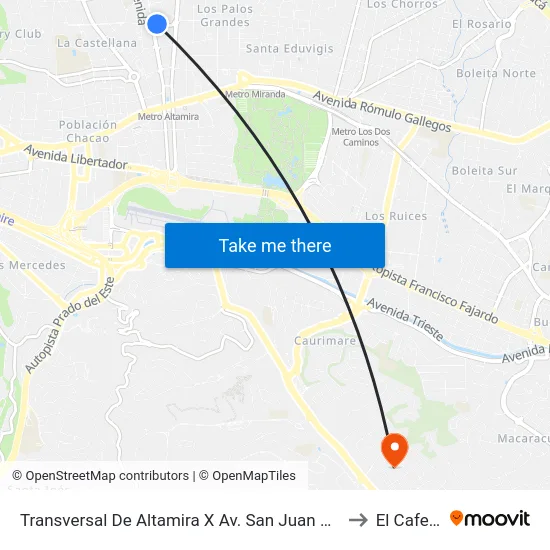 Transversal De Altamira X Av. San Juan Bosco to El Cafetal map