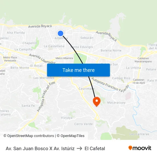 Av. San Juan Bosco X Av. Istúriz to El Cafetal map