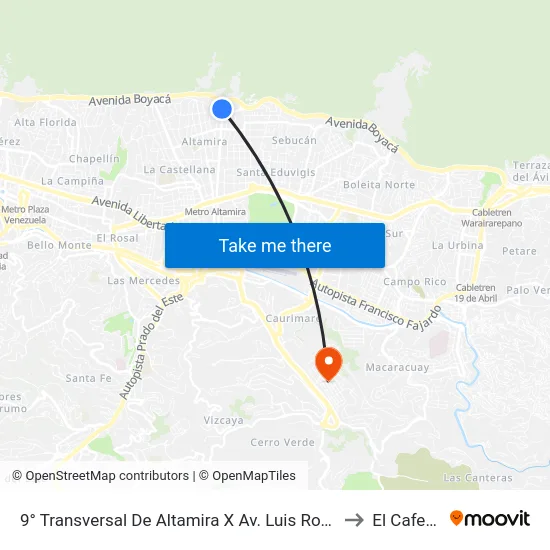 9° Transversal De Altamira X Av. Luis Roche to El Cafetal map