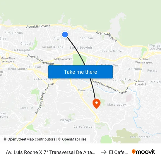 Av. Luis Roche X 7° Transversal De Altamira to El Cafetal map