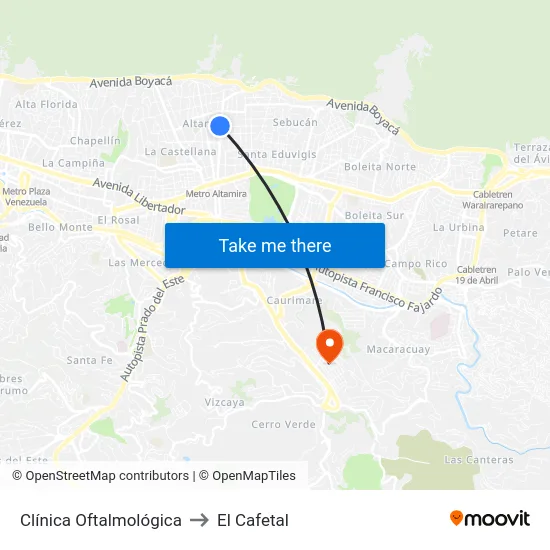Clínica Oftalmológica to El Cafetal map