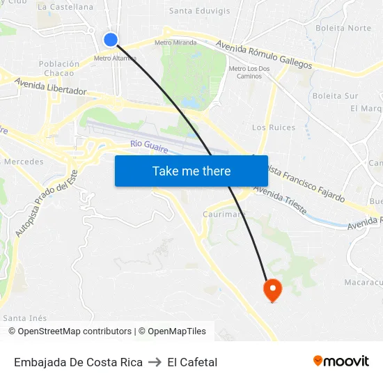 Embajada De Costa Rica to El Cafetal map