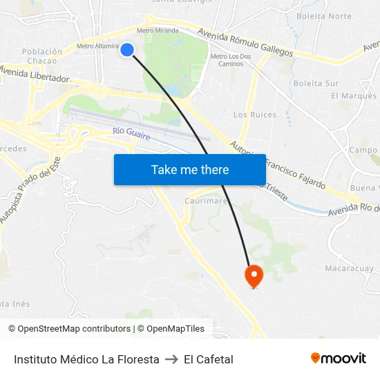 Instituto Médico La Floresta to El Cafetal map