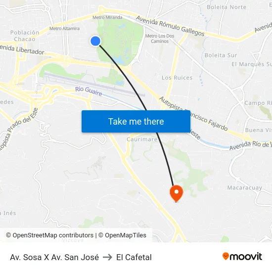 Av. Sosa X Av. San José to El Cafetal map