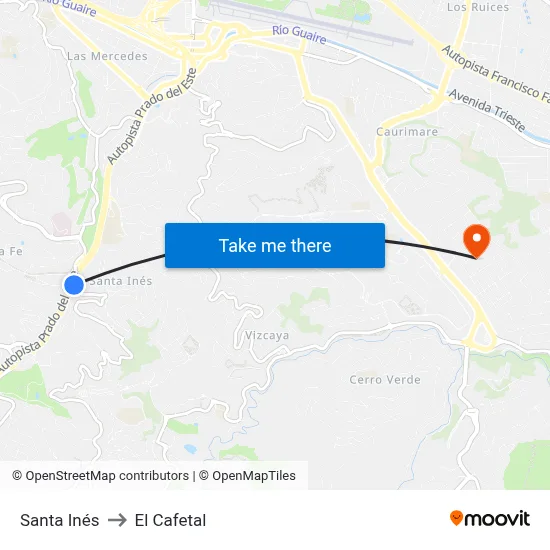 Santa Inés to El Cafetal map