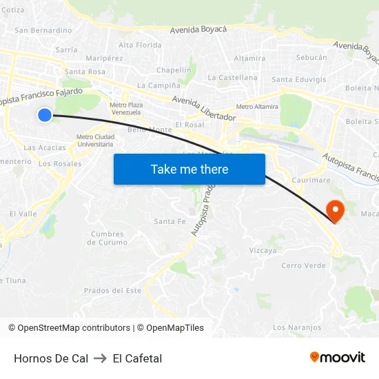 Hornos De Cal to El Cafetal map