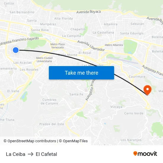 La Ceiba to El Cafetal map