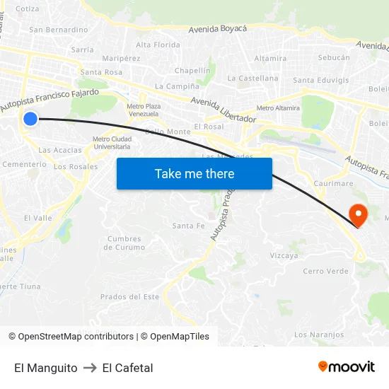 El Manguito to El Cafetal map