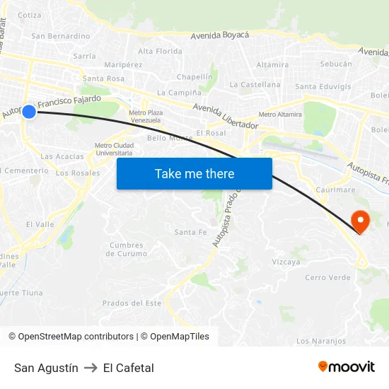 San Agustín to El Cafetal map