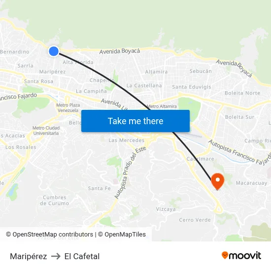 Maripérez to El Cafetal map