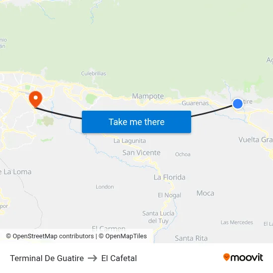Terminal De Guatire to El Cafetal map