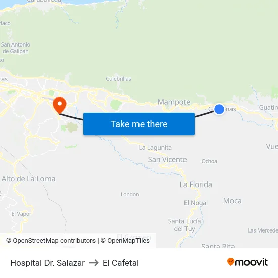 Hospital Dr. Salazar to El Cafetal map