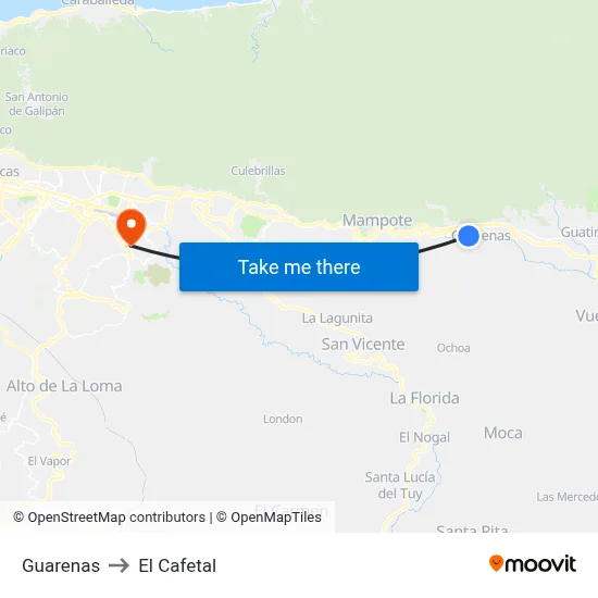 Guarenas to El Cafetal map