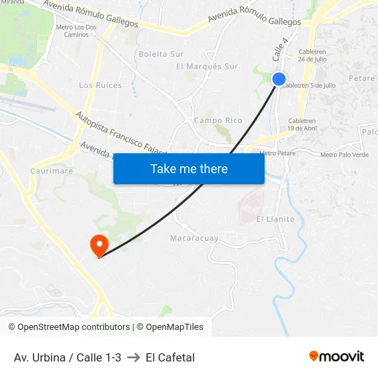 Av. Urbina / Calle 1-3 to El Cafetal map
