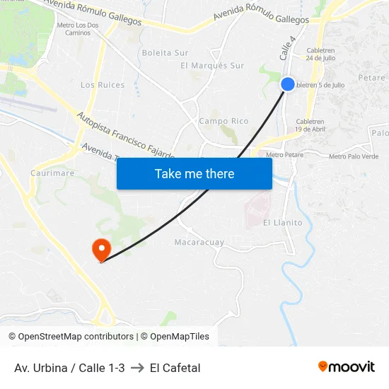 Av. Urbina / Calle 1-3 to El Cafetal map