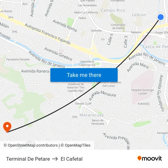 Terminal De Petare to El Cafetal map