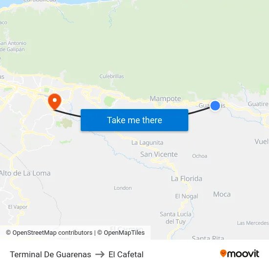 Terminal De Guarenas to El Cafetal map