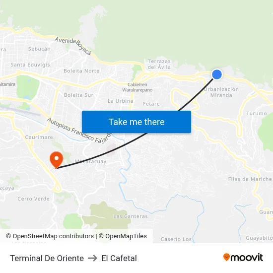 Terminal De Oriente to El Cafetal map