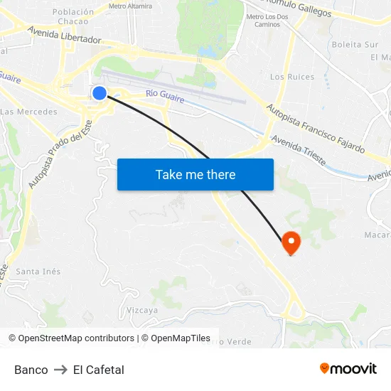 Banco to El Cafetal map