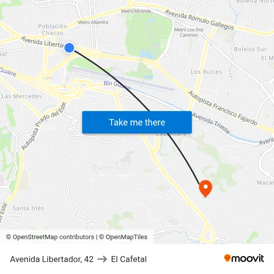 Avenida Libertador, 42 to El Cafetal map