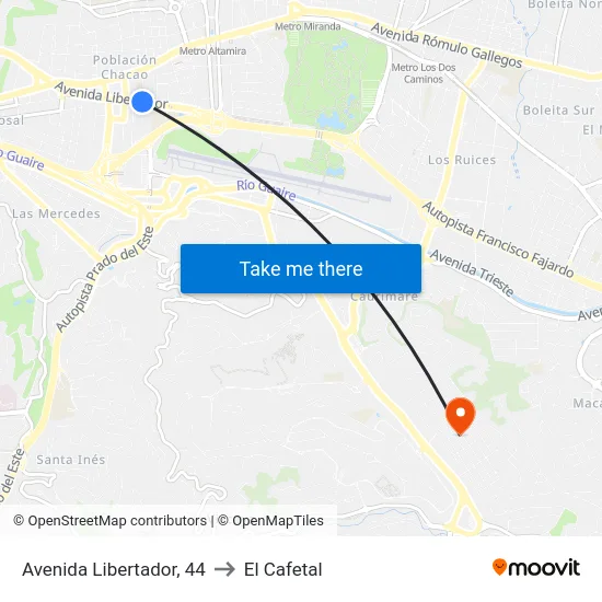 Avenida Libertador, 44 to El Cafetal map