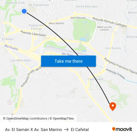 Av. El Samán X Av. San Marino to El Cafetal map