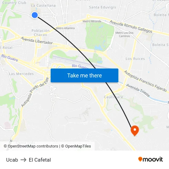 Ucab to El Cafetal map