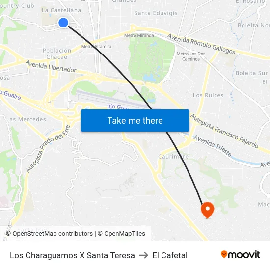 Los Charaguamos X Santa Teresa to El Cafetal map