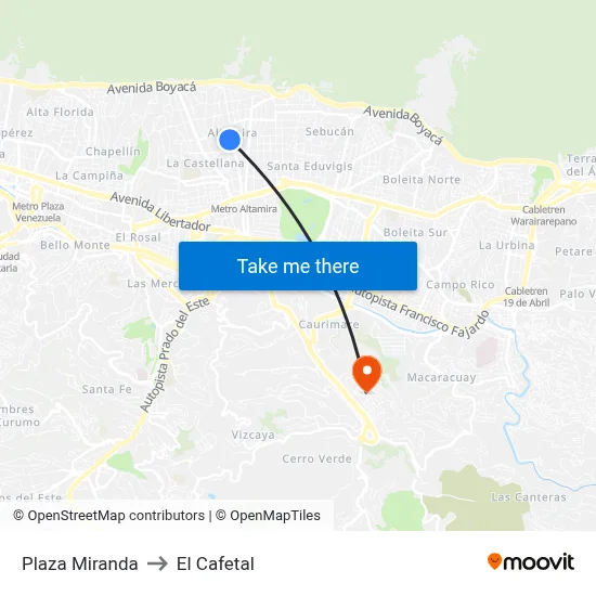 Plaza Miranda to El Cafetal map