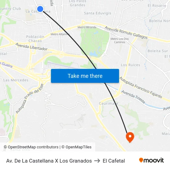 Av. De La Castellana X Los Granados to El Cafetal map
