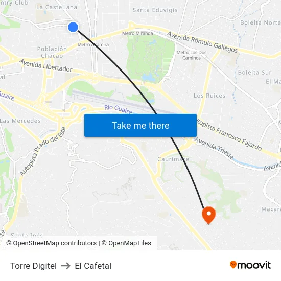 Torre Digitel to El Cafetal map