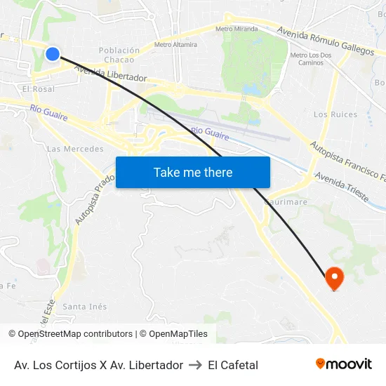 Av. Los Cortijos X Av. Libertador to El Cafetal map