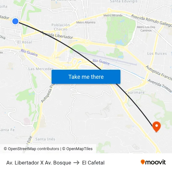 Av. Libertador X Av. Bosque to El Cafetal map