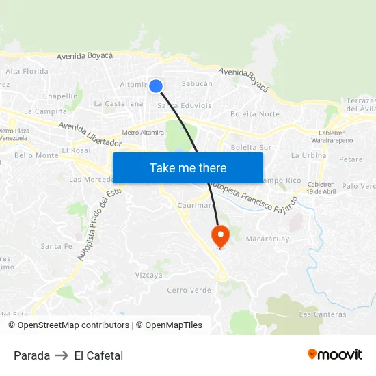 Parada to El Cafetal map