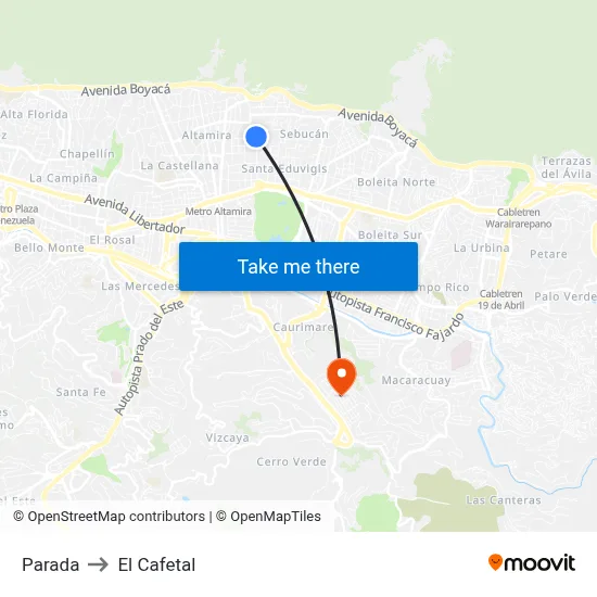 Parada to El Cafetal map