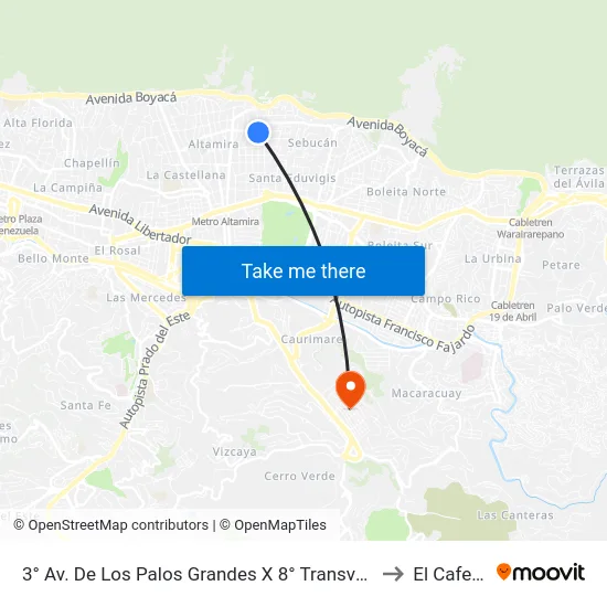 3° Av. De Los Palos Grandes X 8° Transversal to El Cafetal map