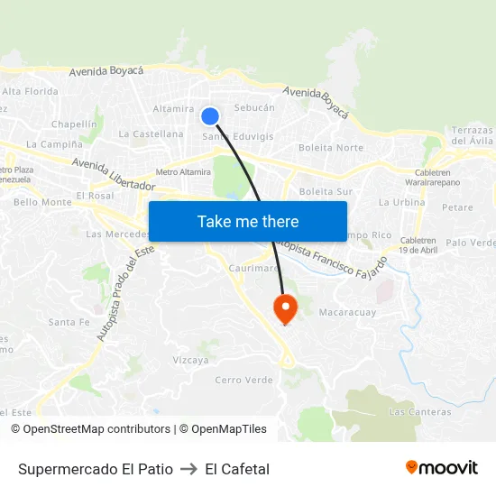 Supermercado El Patio to El Cafetal map