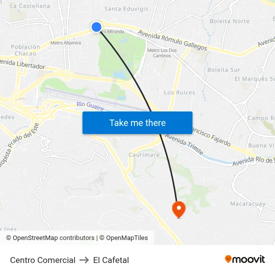 Centro Comercial to El Cafetal map